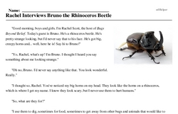 Print <i>Rachel Interviews Bruno the Rhinoceros Beetle</i> reading comprehension.