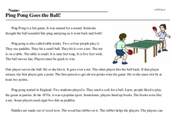 Print <i>Ping Pong Goes the Ball!</i> reading comprehension.