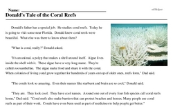 Print <i>Donald's Tale of the Coral Reefs</i> reading comprehension.