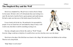 Print <i>The Shepherd Boy and the Wolf</i> reading comprehension.