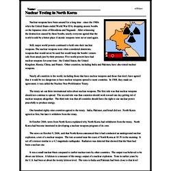 Print <i>Nuclear Testing in North Korea</i> reading comprehension.