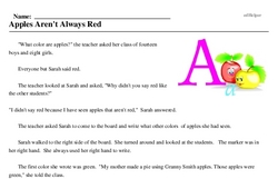 Print <i>Apples Aren't Always Red</i> reading comprehension.