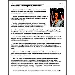 Print <i>Nancy Pelosi Elected Speaker of the House</i> reading comprehension.