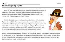 Print <i>Six Thanksgiving Myths</i> reading comprehension.