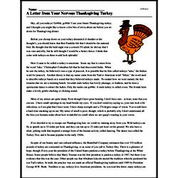 Print <i>A Letter from Your Nervous Thanksgiving Turkey</i> reading comprehension.