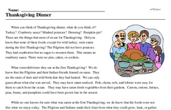 Print <i>Thanksgiving Dinner</i> reading comprehension.