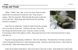 Print <i>Frogs and Toads</i> reading comprehension.
