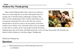 Print <i>Modern Day Thanksgiving</i> reading comprehension.