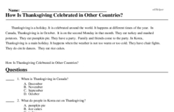 Print <i>How Is Thanksgiving Celebrated in Other Countries?</i> reading comprehension.