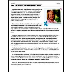 Print <i>Hugs For Heroes: The Story of Bailey Reese</i> reading comprehension.