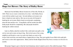Print <i>Hugs For Heroes: The Story of Bailey Reese</i> reading comprehension.