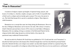 Print <i>What Is Humanism?</i> reading comprehension.