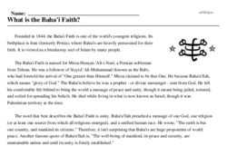 Print <i>What is the Baha'i Faith?</i> reading comprehension.