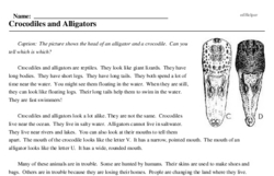 Print <i>Crocodiles and Alligators</i> reading comprehension.