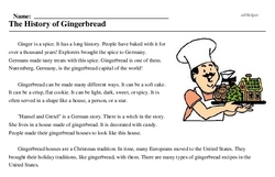 Print <i>The History of Gingerbread</i> reading comprehension.