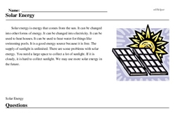 Print <i>Solar Energy</i> reading comprehension.