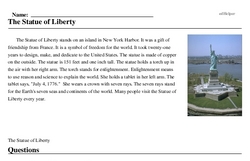 Print <i>The Statue of Liberty</i> reading comprehension.