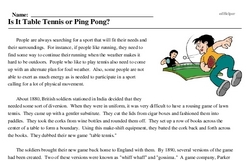 Print <i>Is It Table Tennis or Ping Pong?</i> reading comprehension.