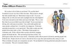 Print <i>Police Officers Protect Us</i> reading comprehension.