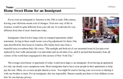 Print <i>Home Sweet Home for an Immigrant</i> reading comprehension.