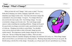 Print <i>Change - What's Change?</i> reading comprehension.