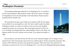 Print <i>Washington Monument</i> reading comprehension.