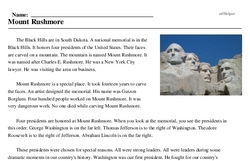 Print <i>Mount Rushmore</i> reading comprehension.