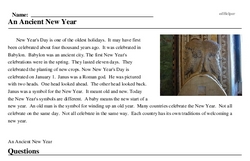 Print <i>An Ancient New Year</i> reading comprehension.