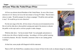 Print <i>Al Gore Wins the Nobel Peace Prize</i> reading comprehension.