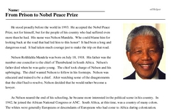 Print <i>From Prison to Nobel Peace Prize</i> reading comprehension.