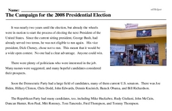 Print <i>The Campaign for the 2008 Presidential Election</i> reading comprehension.