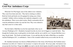 Print <i>Civil War Ambulance Corps</i> reading comprehension.