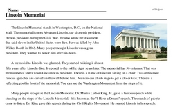 Print <i>Lincoln Memorial</i> reading comprehension.