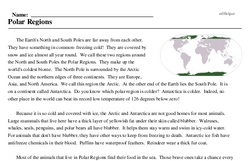 Print <i>Polar Regions</i> reading comprehension.