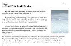 Print <i>An E-mail from Randy Raindrop</i> reading comprehension.