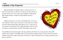 Print <i>Valentine's Day Potpourri</i> reading comprehension.
