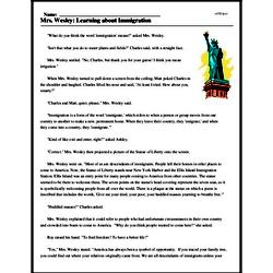 Print <i>Mrs. Wesley: Learning about Immigration</i> reading comprehension.