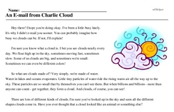 Print <i>An E-mail from Charlie Cloud</i> reading comprehension.