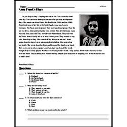 Anne Frank's Diary - Reading Comprehension Worksheet | edHelper