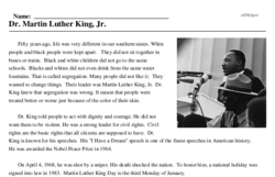 Print <i>Dr. Martin Luther King, Jr.</i> reading comprehension.