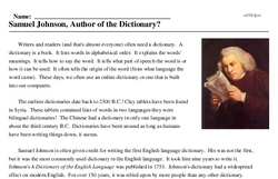 Print <i>Samuel Johnson, Author of the Dictionary?</i> reading comprehension.