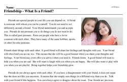 Print <i>Friendship - What Is a Friend?</i> reading comprehension.