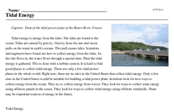 Print <i>Tidal Energy</i> reading comprehension.