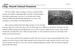 Print <i>Effigy Mounds National Monument</i> reading comprehension.