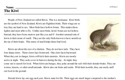 Print <i>The Kiwi</i> reading comprehension.