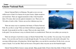 Print <i>Glacier National Park</i> reading comprehension.