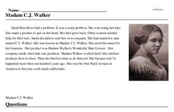 Print <i>Madam C.J. Walker</i> reading comprehension.