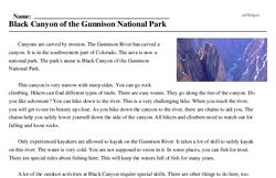 Print <i>Black Canyon of the Gunnison National Park</i> reading comprehension.