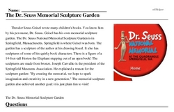 Print <i>The Dr. Seuss Memorial Sculpture Garden</i> reading comprehension.