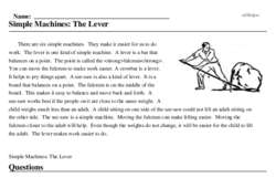 Print <i>Simple Machines: The Lever</i> reading comprehension.
